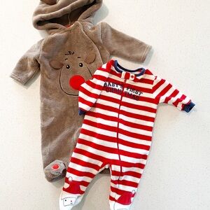 Baby 0-3M Christmas Velour Pjs & Bunting Suit